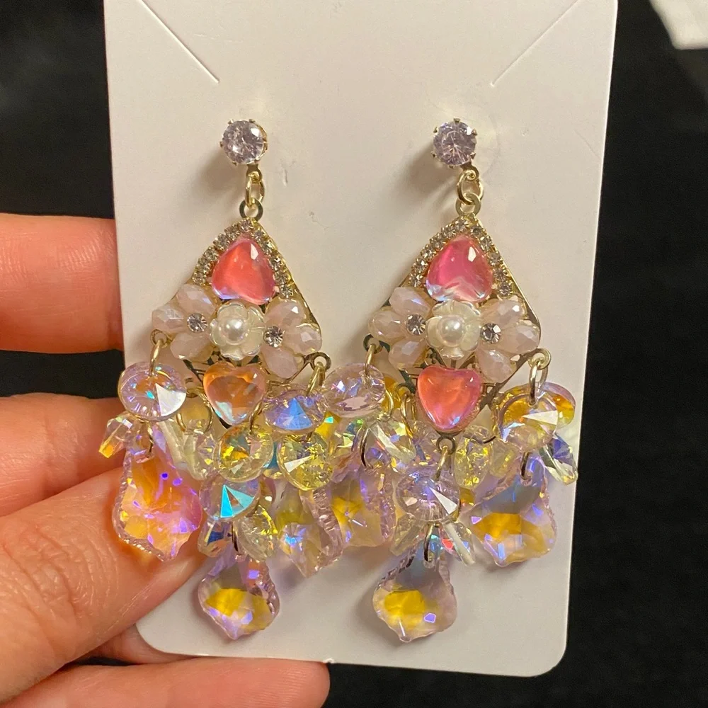 Crystal Fairy Core Pink Earrings with Gold Tone Accents